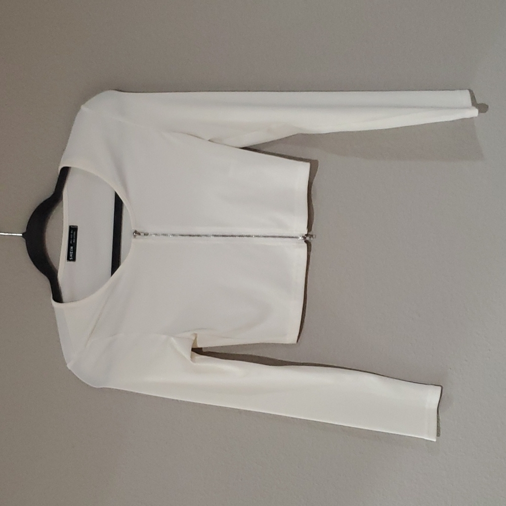White Cropped Ribbed Zip Up Top (Brand New Never Worn)